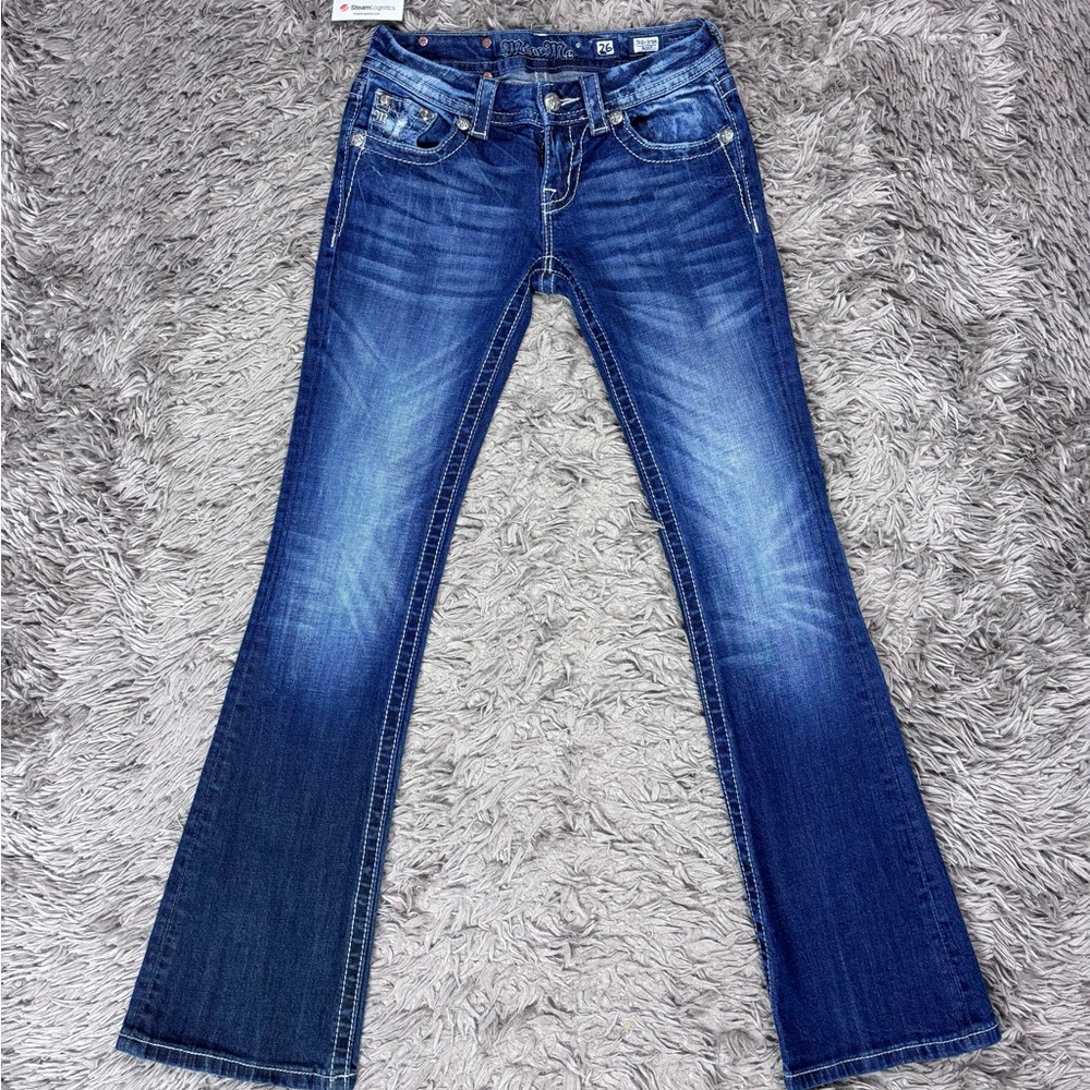 Miss Me Blue Boot Cut Jeans with Vintage Fading